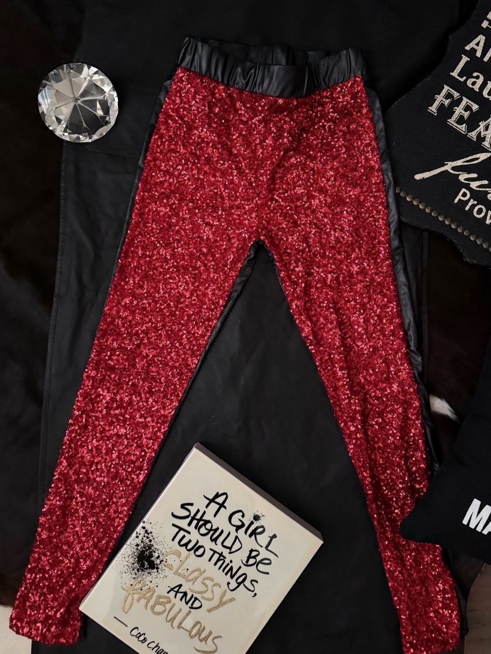 Red Sequin Stretch Leggings
